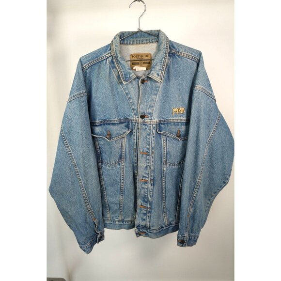 Vintage Jordache Jeepers Embroidered Denim Trucker Jacket Blue Size XL - Picture 1 of 7